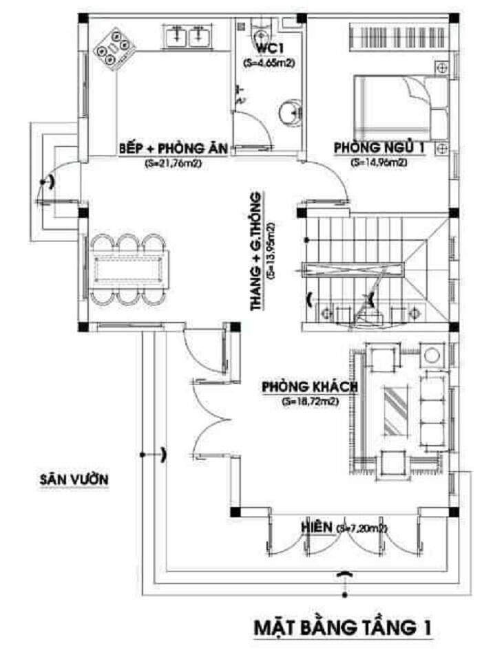 Bản vẽ mặt bằng tầng trệt biệt thự mini 2 tầng 80m2 