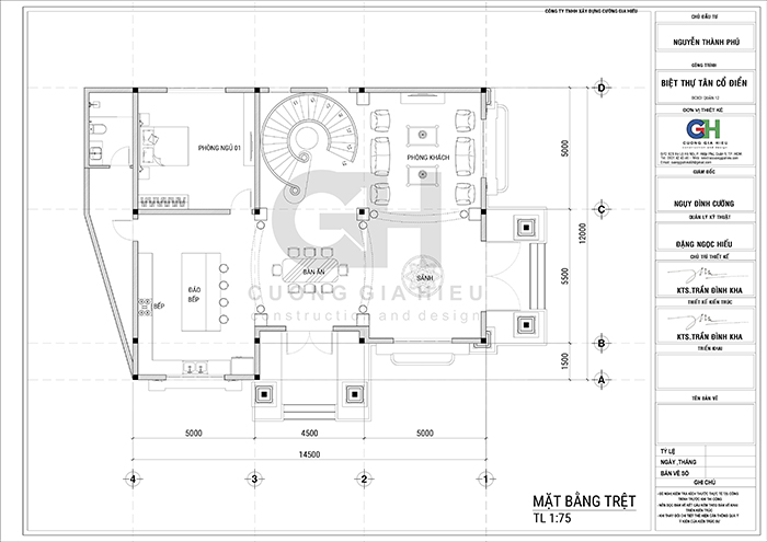 Tham khảo bản vẽ mặt bằng biệt thự tân cổ điển 3 tầng 400m2