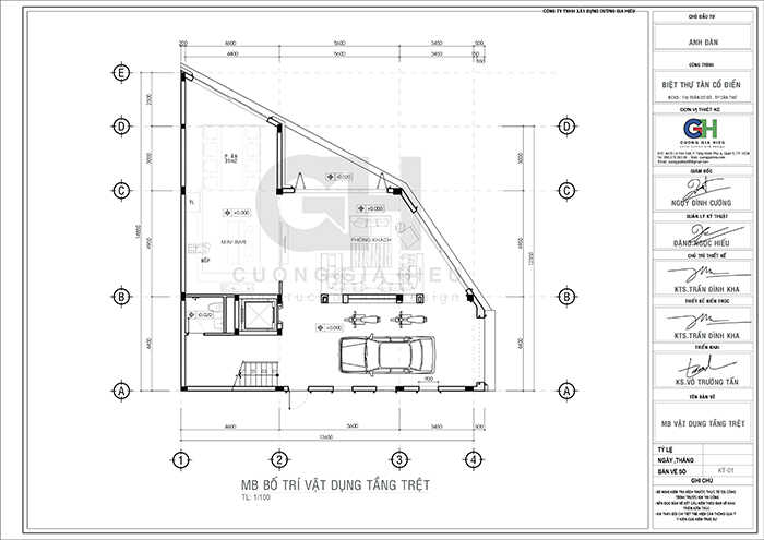 Bản vẽ mặt bằng công năng biệt thự kiểu Pháp 4 tầng 1 tum