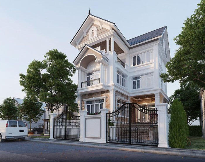 Phối cảnh biệt thự tân cổ điển 3 tầng 11x13m
