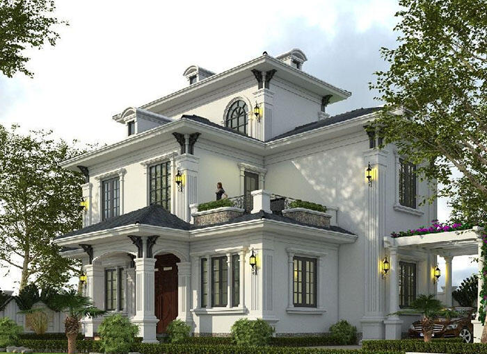 Phối cảnh biệt thự tân cổ điển 3 tầng 190m2