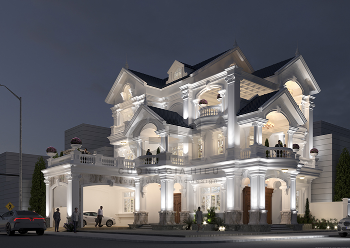 Phối cảnh ngôi biệt thự tân cổ điển 3 tầng 400m2 đẹp
