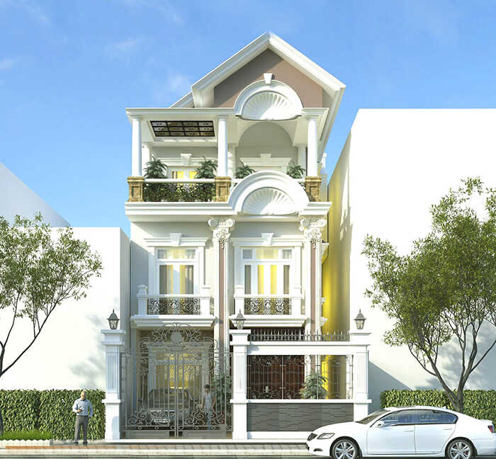 Phối cảnh biệt thự tân cổ điển 3 tầng 8x20m