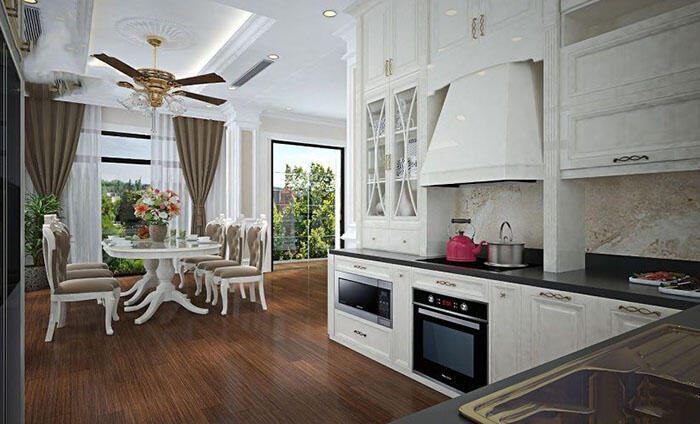 Thiết kế phòng bếp biệt thự tân cổ điển 3 tầng 190m2 