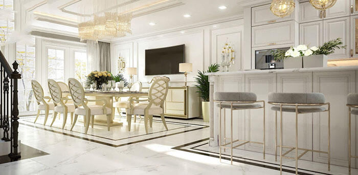 Thiết kế phòng bếp biệt thự tân cổ điển 3 tầng 8x20m