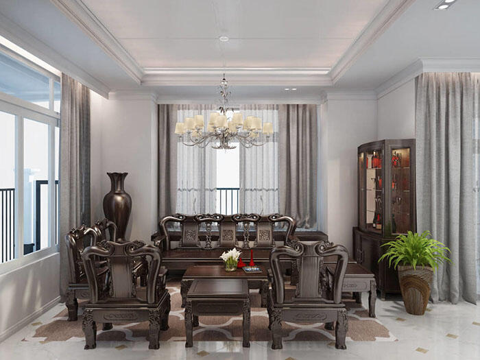 Thiết kế phòng khách biệt thự tân cổ điển 3 tầng 11x13m