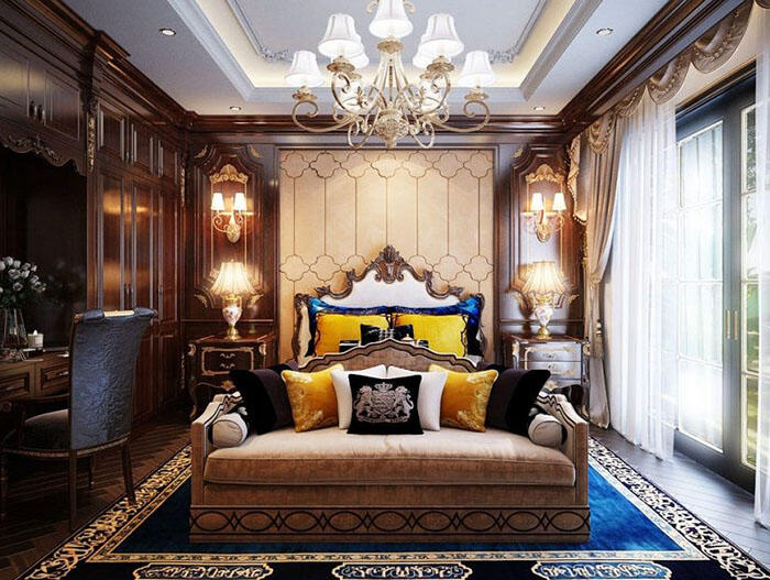 Thiết kế phòng ngủ vợ chồng biệt thự 3 tầng tân cổ điển kiểu Pháp