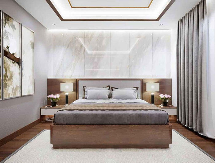 Thiết kế phòng ngủ vợ chồng biệt thự mini 2 tầng 80m2 